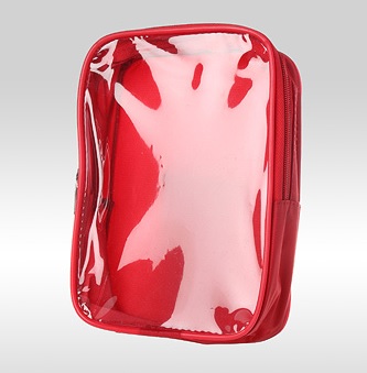 Косметичка-сумка с прозрачной фронтальной стороной из ПВХ красная