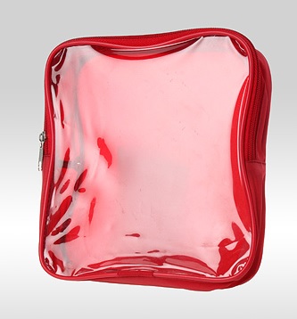Красная косметичка-сумка с прозрачной фронтальной стороной из ПВХ