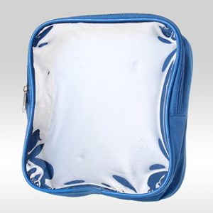 Голубая косметичка сумка с прозрачной фронтальной стороной из ПВХ