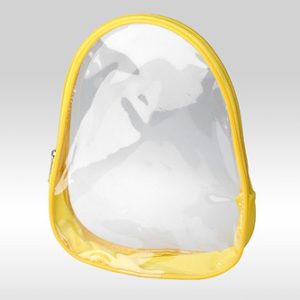 Прозрачная косметичка овальной формы, с кедером, жёлтого цвета.