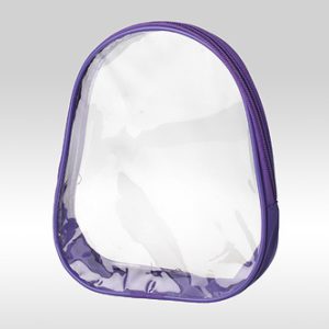 Косметичка овальная фиолетовая с кедером. Прозрачные стороны (ПВХ). Дно - ткань полиэстер