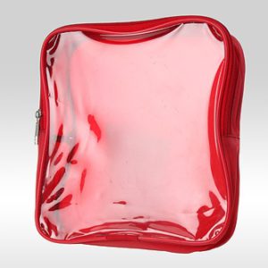 Красная косметичка-сумка с прозрачной фронтальной стороной из ПВХ